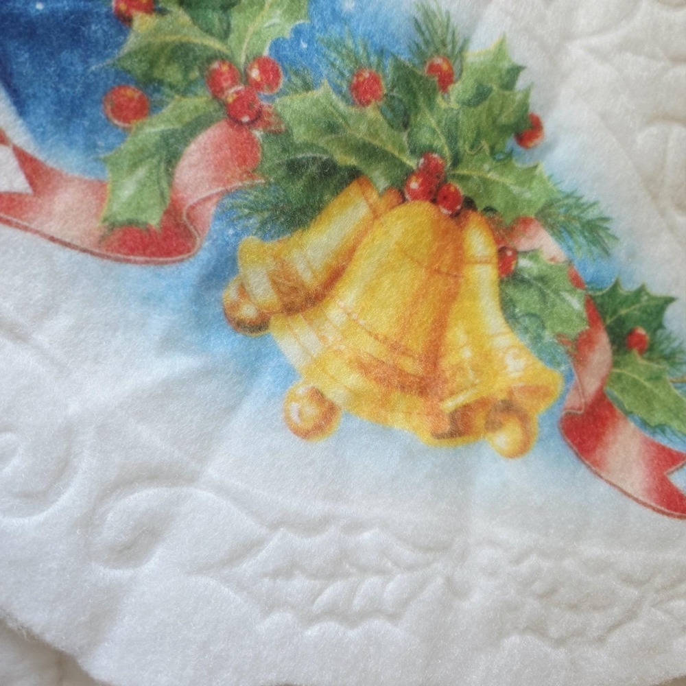 Vintage Rennoc Christmas Tree Skirt Santa Sleigh Reindeer Felt Embossed 34 Inch - Picture 4 of 5